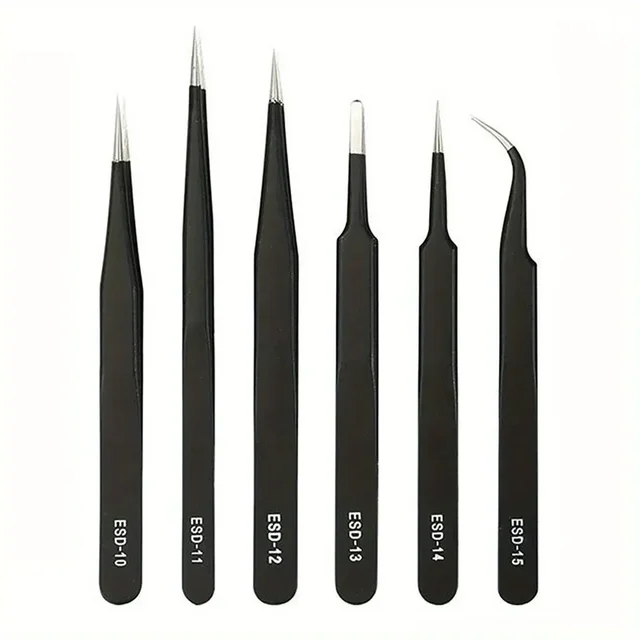 Precision ESD anti-static tweezers set -6-pc stainless steel tool for electronic repair and process modeling, bending 2025 1