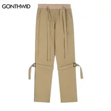 

Hip Hop Cargo Pants Men Streetwear Vintage Strap Buckle Straight Pants 2022 Harajuku Fashion Casual Trousers Black Khaki Green