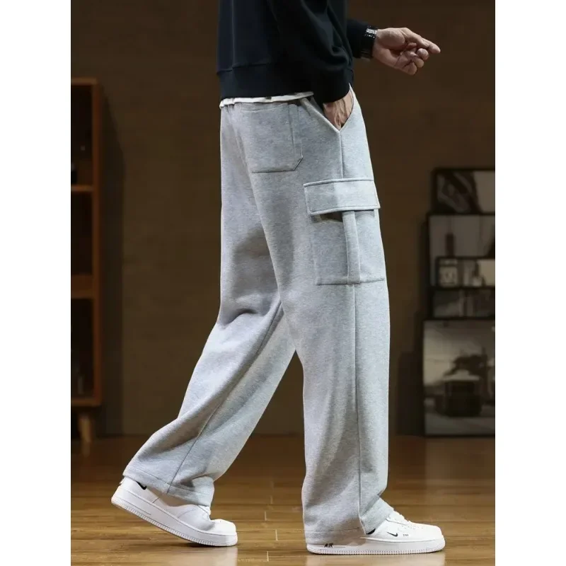 Autumn Men Sweatpants Multi-Pockets Drawstring Cotton Casual Track Pant Male Loose Straight Trousers Large Size 8XL sport jogging trousers wide leg pants fleece sweatpants fashion pants fashionable wide leg pants