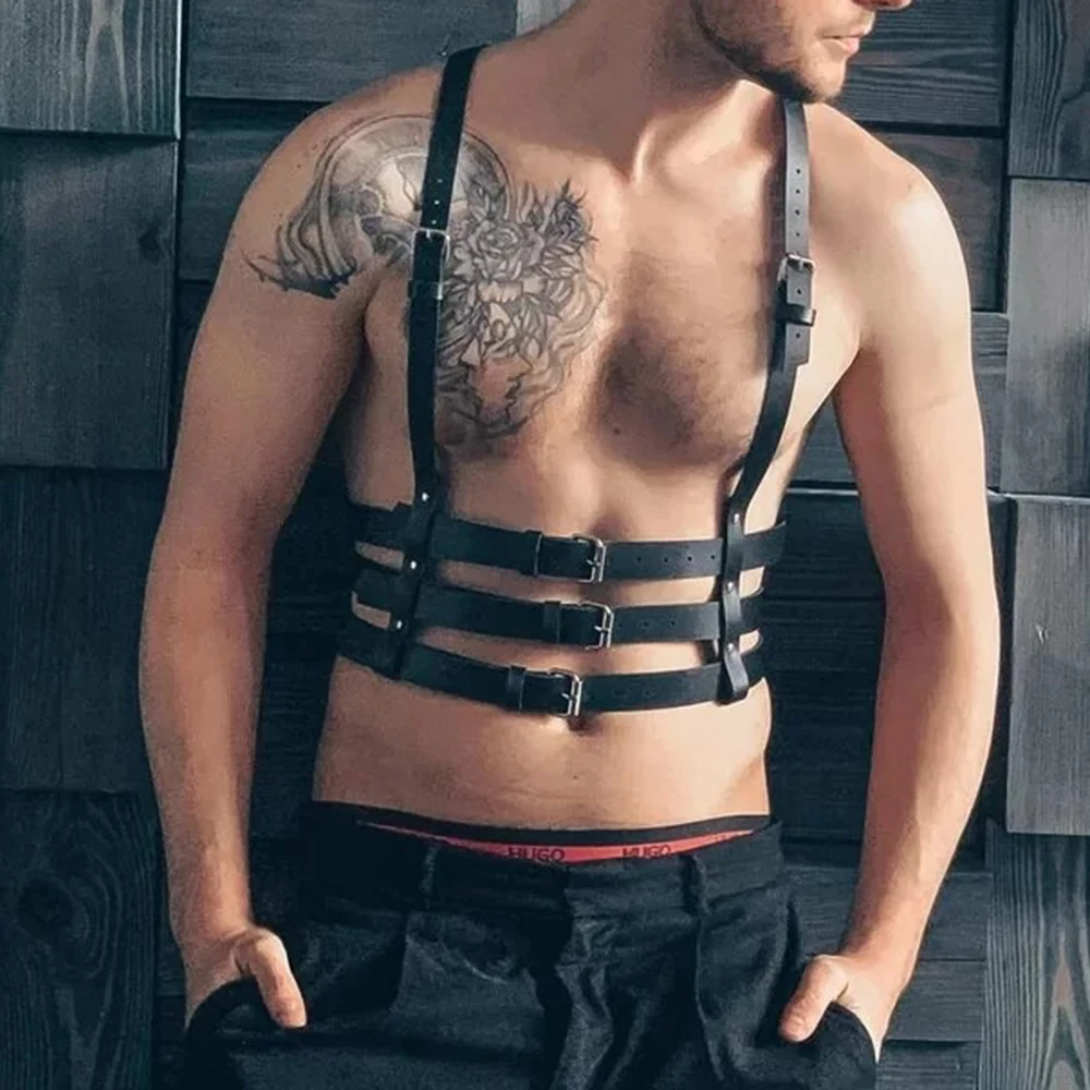 Leather Chest Harness Mens Bodywear Fetish Gay Chest Harness Faux Leather European And American Men Fashion Adjustable Belt Body Bondage Sissy Cage Harness Strap