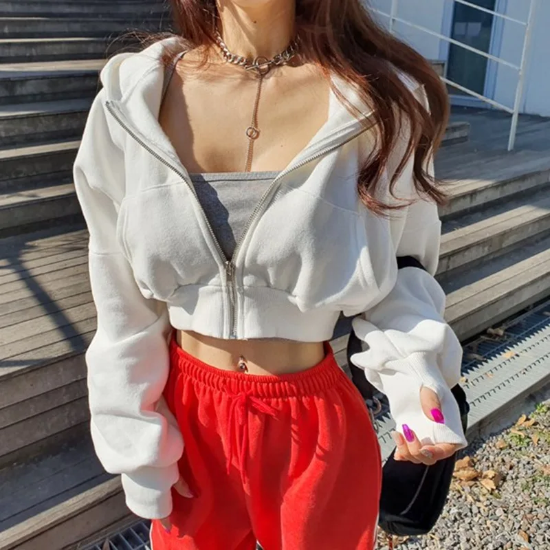 

2023 New Autumn and Winter Korean Style Fashionable Hooded Short Sports Sweatshirt Casual Zipper Cardigan Jacket for Women