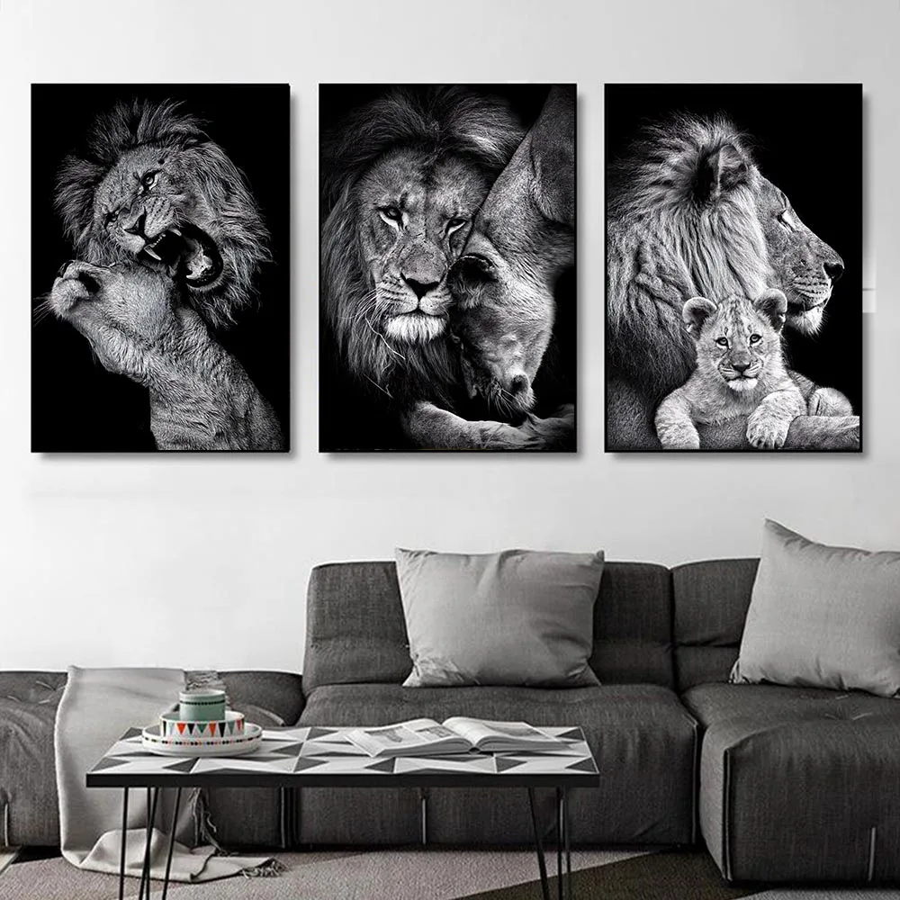 Poster Motivation Lion – Art Mural Noir Et Blanc, Toile Encadrée Ou Non
