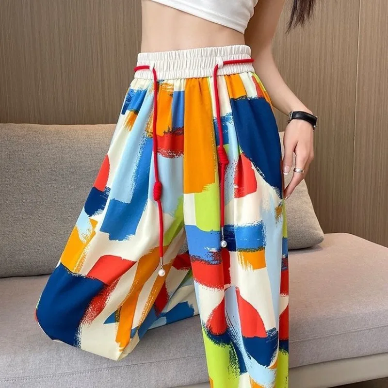 Spring Wide Leg Trousers for Women Summer Thin High Waisted Draped Loose Fitting Straight Casual Beach Pants Y2k Joggers Women