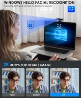 TOALLIN Face Recognition Login PC Camera 2K 1080P Windows Hello Webcam Camera for Laptop Desktop, USB Camera with Microphone 2
