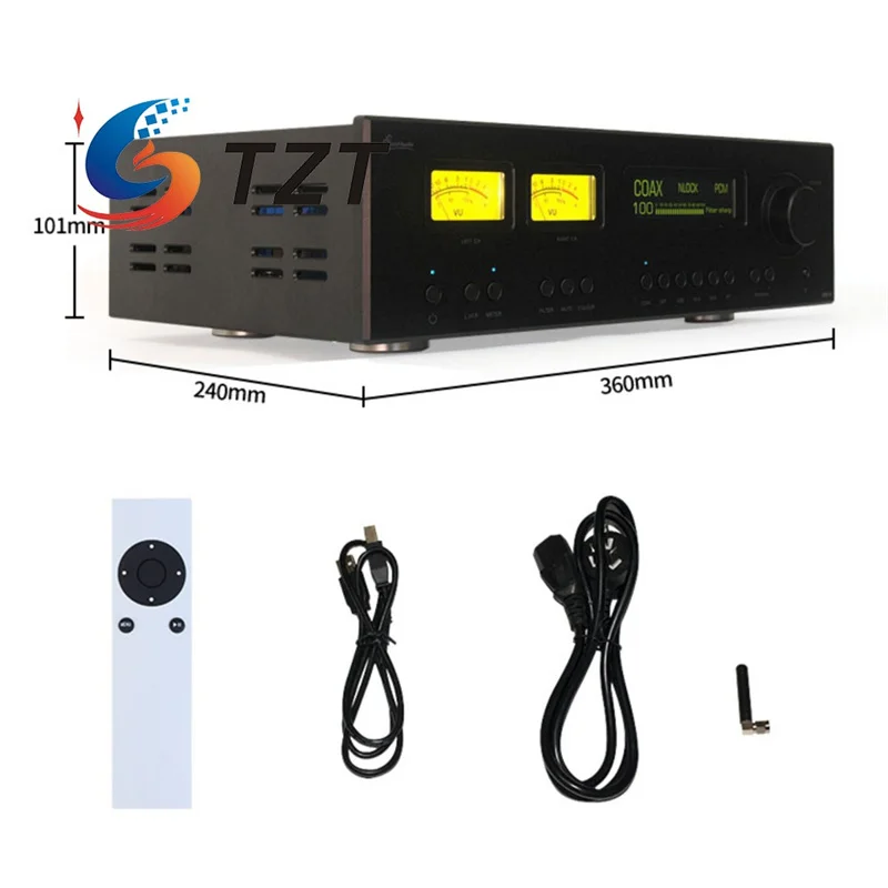 TZT Leafaudio 블랙 CMD29 듀얼 AK4499EX DSD 밸런스드 오디오 디코더 DAC 블루투스 (먼도르프 콘덴서 + 노란색/파란색 VU 미터용)