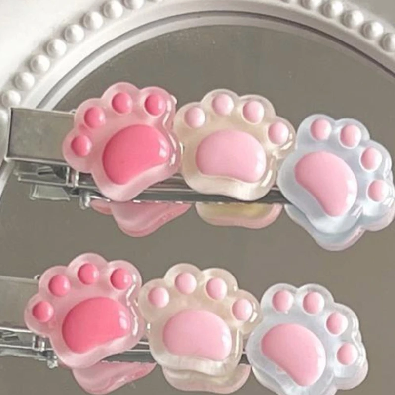 Sweet Clear Cartoon Cat Paw Hair Clip Ponytail Bangs Hairpin Lovely Hairclip