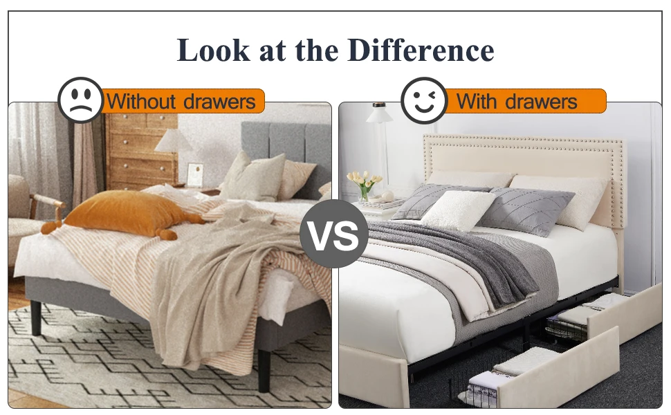 Platform Bed Frame with 4 Drawers