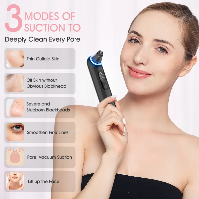 New Blackhead Remover Blue Light Face Cleaner Vibrating Acne Cleanser Vacuum remove oil makeup lcd screen mode