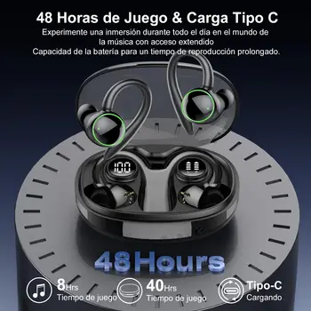 C6 Wireless Earbuds Bluetooth 5.3, 48H Playtime Hi-Fi Stereo Deep Bass, ENC Mic IPX7 Waterproof Earhooks Sport Earphones.