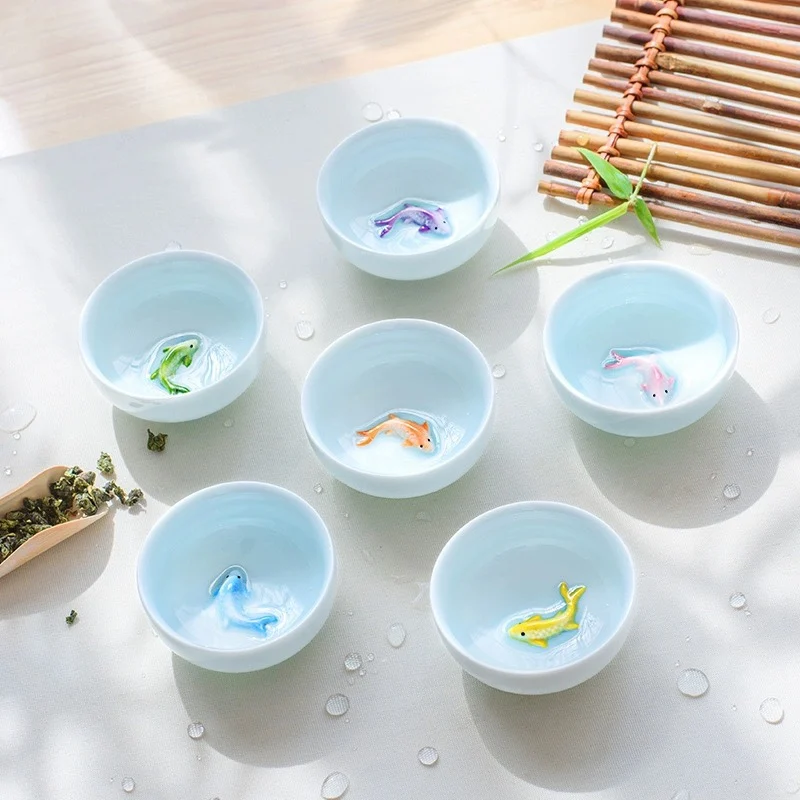 Tea Cup Porcelain Celadon Fish Teacup Small Carp Teacups Kung Fu Teaware Accessories Personalised Ceramic Oolong Tea Tasting Utensils