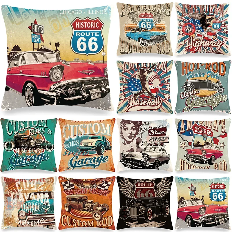 

45x45cm Vintage American Style Decorative Cushion Cover Home Decor Printed Pillowcase for Sofa Retro Letters Car Pillow Covers