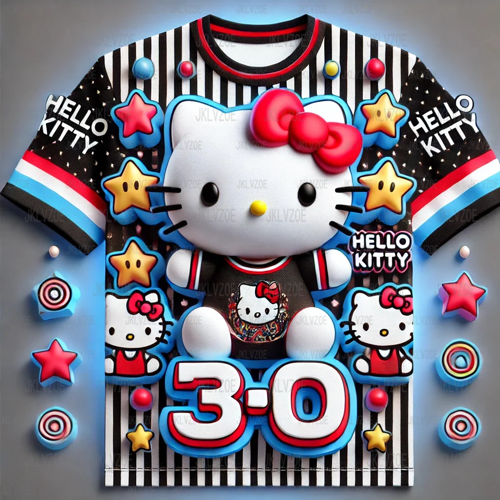 MINISO Sanrio Tshirt 3D Print Hello Kitty Special Edition Family O-Collar Tees Summer Sport Casual Short Sleeve For Kid/Adult ﻿ 3
