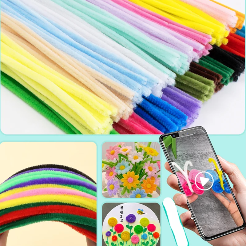 Chenille Rod Pipe Creative DIY Plush Wires Twist Stick Hair Strip Kids Flower Handmade Educational Toy 100~1000Pcs