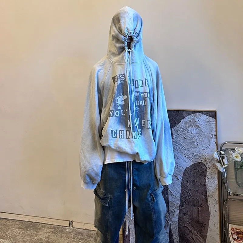 

Wasteland Style Washed Vintage Dirty Dyed Hooded Sweater