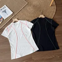 T-shirt à manches courtes pour femme, séchage rapide, coutures contrastées, col rond, coupe ample, haut de sport pour la randonnée, la course à pied et les activités de plein air 2