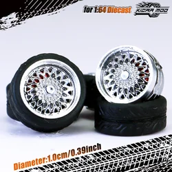 High-Quality 1/64 Scale Model Car Wheels with Rubber Tire and Metal Rims (PS-B5 Electroplating)