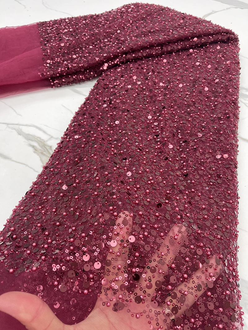 PGC Heavy Silver Sequins Lace Fabric Bead Bridal Dress Evening Dress French Lace 5 Yards lace fabric