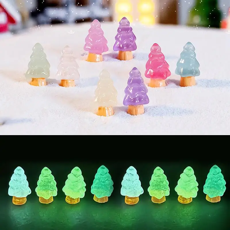 Description Picture 2 of item10Pcs Luminous Tree Christmas Ornament Plants Micro Landscape Figure Glowing Miniature Statue Potted Mini Garden Accessories