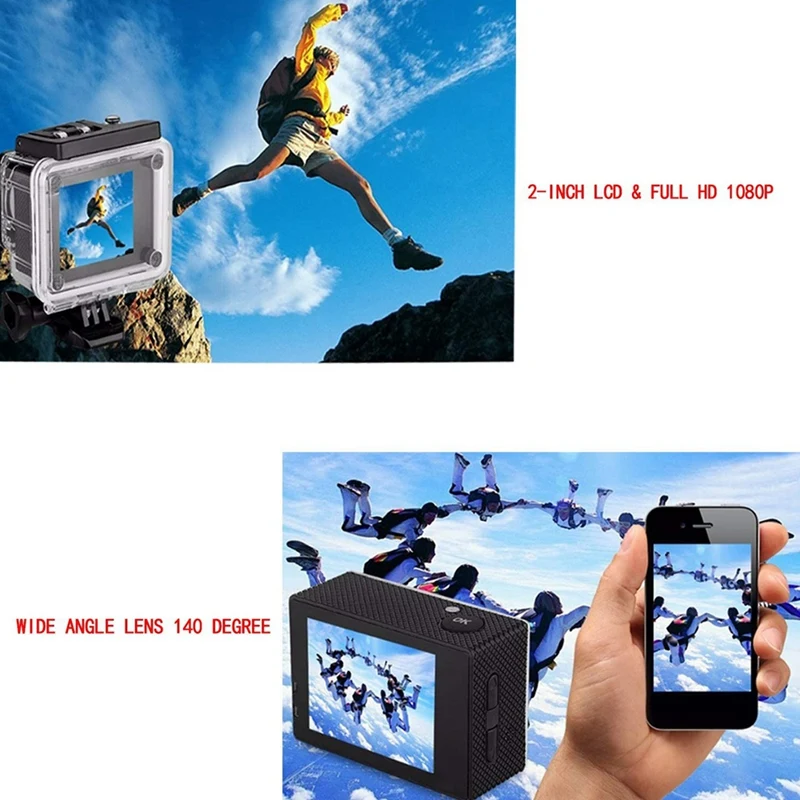 Action Camera 1080P 12MP Ultra Full HD WiFi Sports Camera Waterproof Underwater 30M/98Ft Action Cam 140 degree