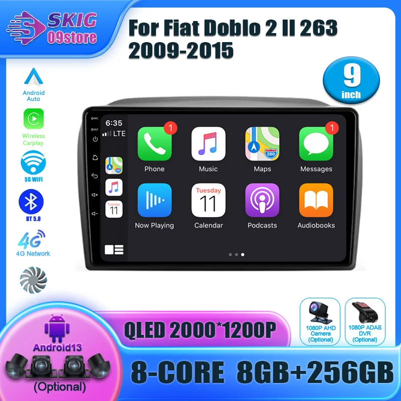 

Car Radio Carplay Android 13 For Fiat Doblo 2 II 263 2009 - 2015 Multimedia Video Player touch screen Navigation GPS Auto stereo
