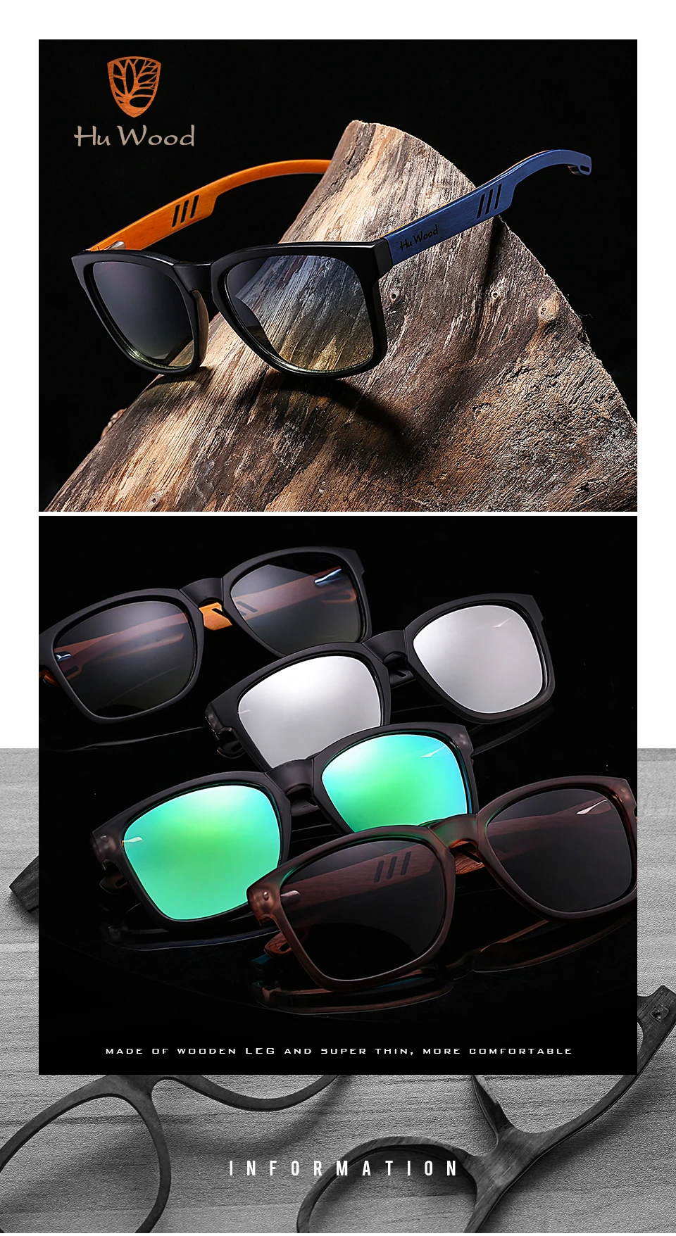 HU WOOD Markendesign-Sonnenbrille für Männer, handgefertigte Sonnenbrille aus Zebraholz, polarisierte Gläser, Fahrschutz, UV400, GR8011 – Detail 1