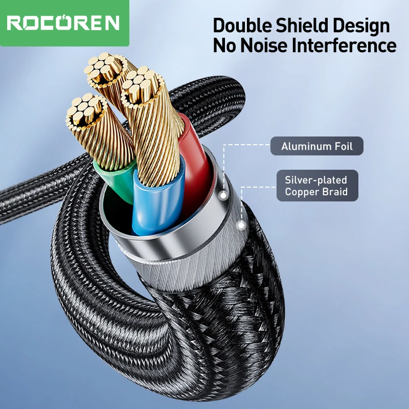 Type C Audio Adapter Rocoren AUX Cable Type C to 3.5mm Jack Audio Plug Speaker Adapter Huawei iPone Realme Car Headphone Computer Converter Wire