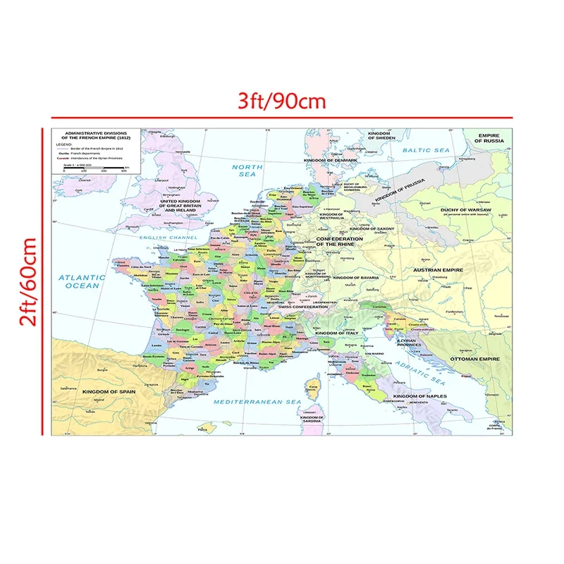 Map of The France 90*60cm In French 1812 Version Wall Art Poster Canvas Painting School Classroom Supplies Home Decor