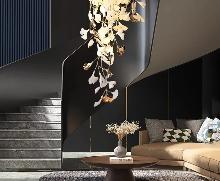 Chandelier - NEW Luxury Staircase Ginkgo Leaf Pendant Lighting