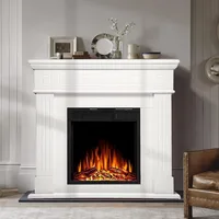 43” Electric Fireplace Mantel Wooden Surround Firebox, TV Stand with Freestanding Electric Fireplace, Remote Control 1
