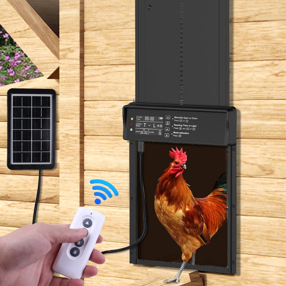 Solar chicken coop door automatic chicken door solar powered charging auto door 4 modes with timer & light senso chicken coop door