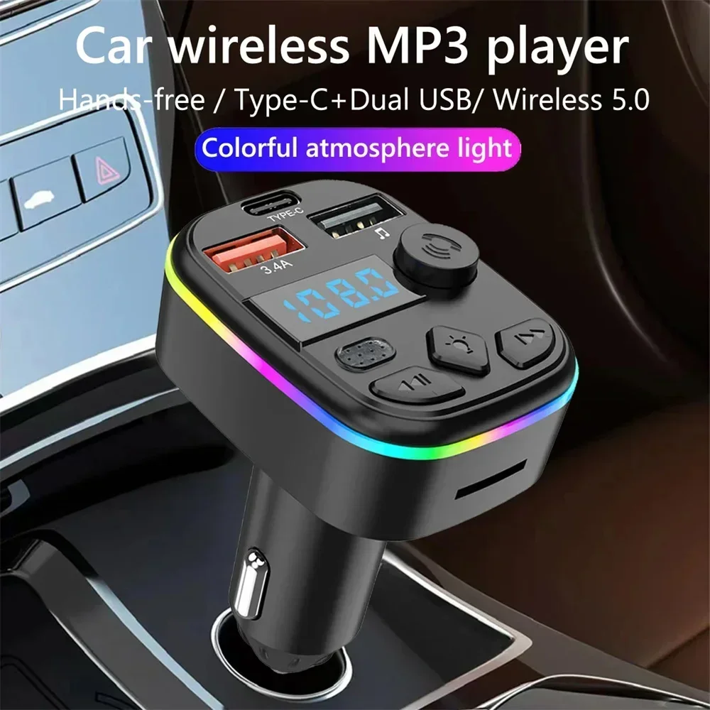 Type C Car FM Transmitter Bluetooth 5.0 Car Charger With MP3 Player Support TF Card U Disk Auto Radio Handsfree Wireless Car Kit