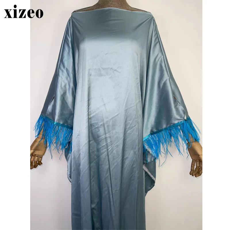 XIZEO Summer Women kaftan fashion monocolour Boho African Holiday party free size long Sleeve Silk feeling Robe Caftan