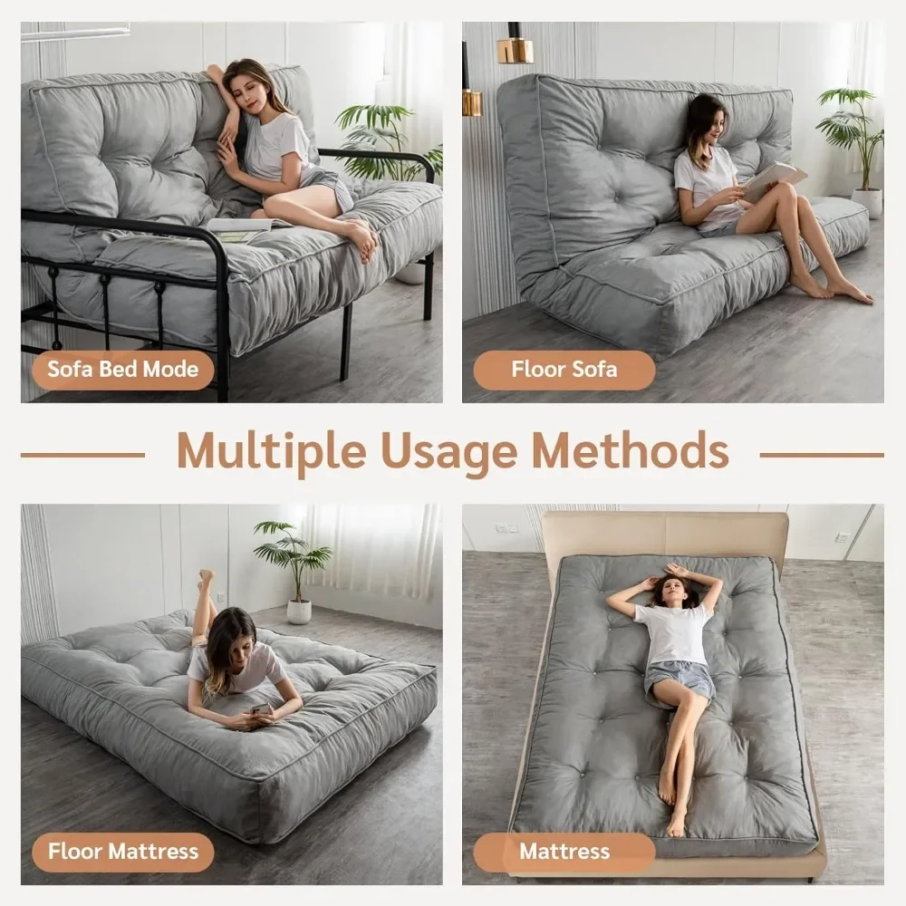 8 Inche Futon Mattress Queen Size,Thick Futons Sofa Couch Bed,Floor Mattress for Adults,Shredded Foam Filling Frame Not Included 4