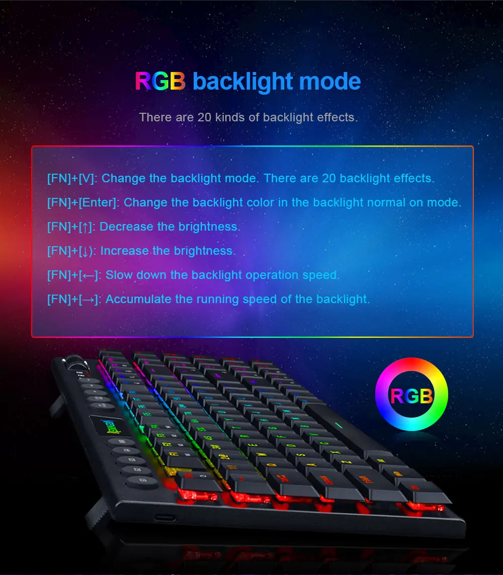 Redragon Yi K625P KB RGB USB Mini Slim Ultra-Thin Designed Wired Mechanical Gaming Keyboard Red Switch 94 Keys