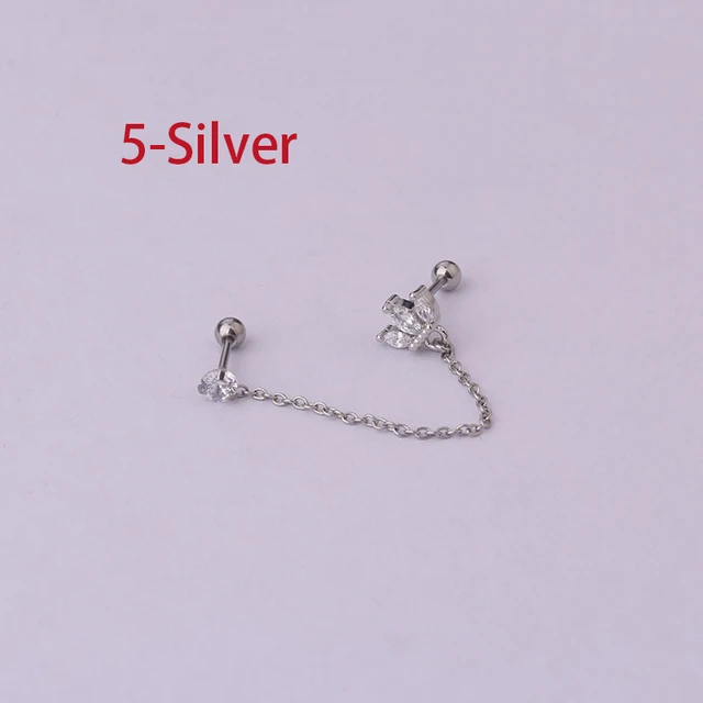 Boucles d'oreilles tendance en acier inoxydable pour femmes, 1 pièce, chaîne à Double perçage, fleur coréenne, Zircon, clous de perçage, bijoux à la mode