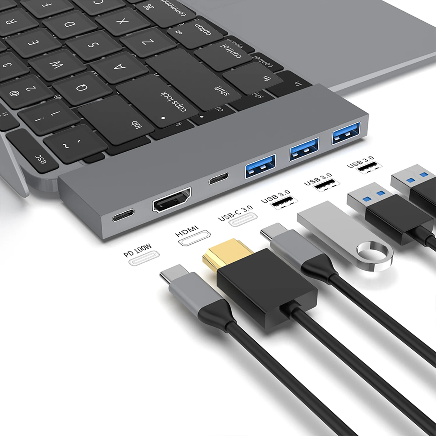 Tebe Dual USB-C Hub 6 IN 2 Type-c to 4K HDMI-Adapter Thunderbol USB C Multi USB 3.0 Fast PD Charging Splitter for Macbook Lenovo 2