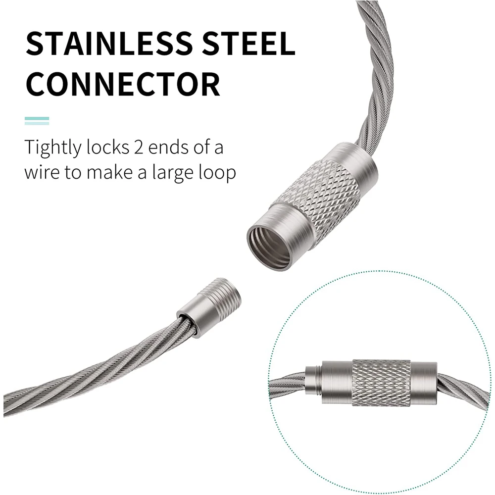 100PCS EDC Keychain Tag Rope Stainless Steel Wire Cable Bags Loop Screw Lock Gadget Keys Chains Hanging Rings Camping DIY Tools