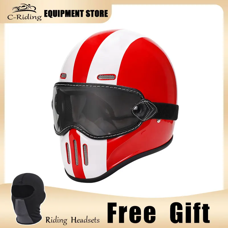 TT&COCASCOS CASCO DE MOTOCICLETA INTEGRAL RETRO CASCO LIGEROS DE FIBRA DE VIDRIO CASCO ABIERTO PARA MOTOCICLETA