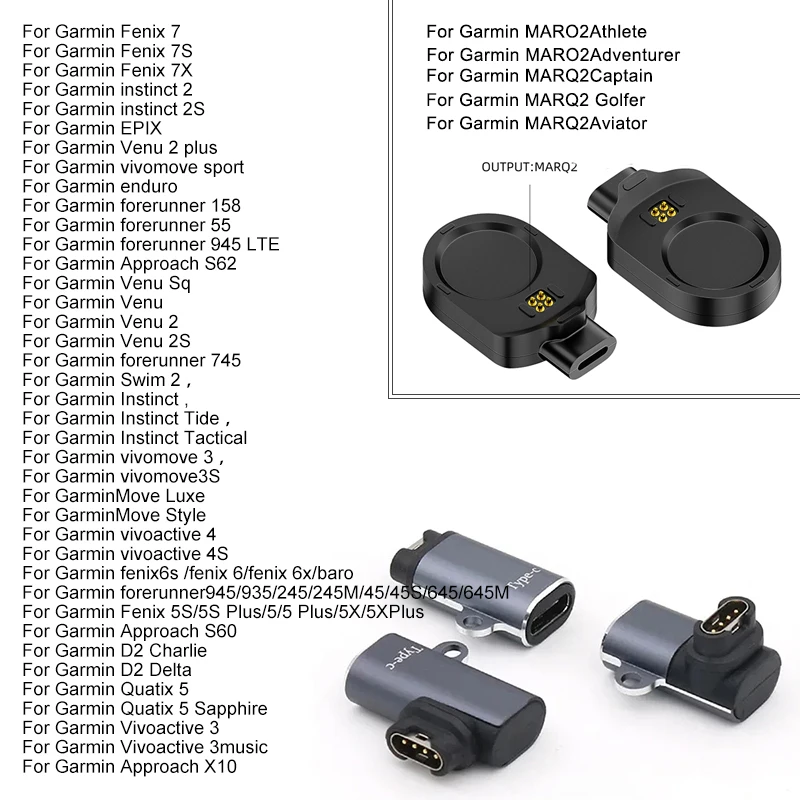 Watch Charger Type C/Micro USB/iOS Adapter For Garmin Fenix 7 7X 6 6S 5 5S 5X Venu 2 2S Vivoactive 3 4 Marq2