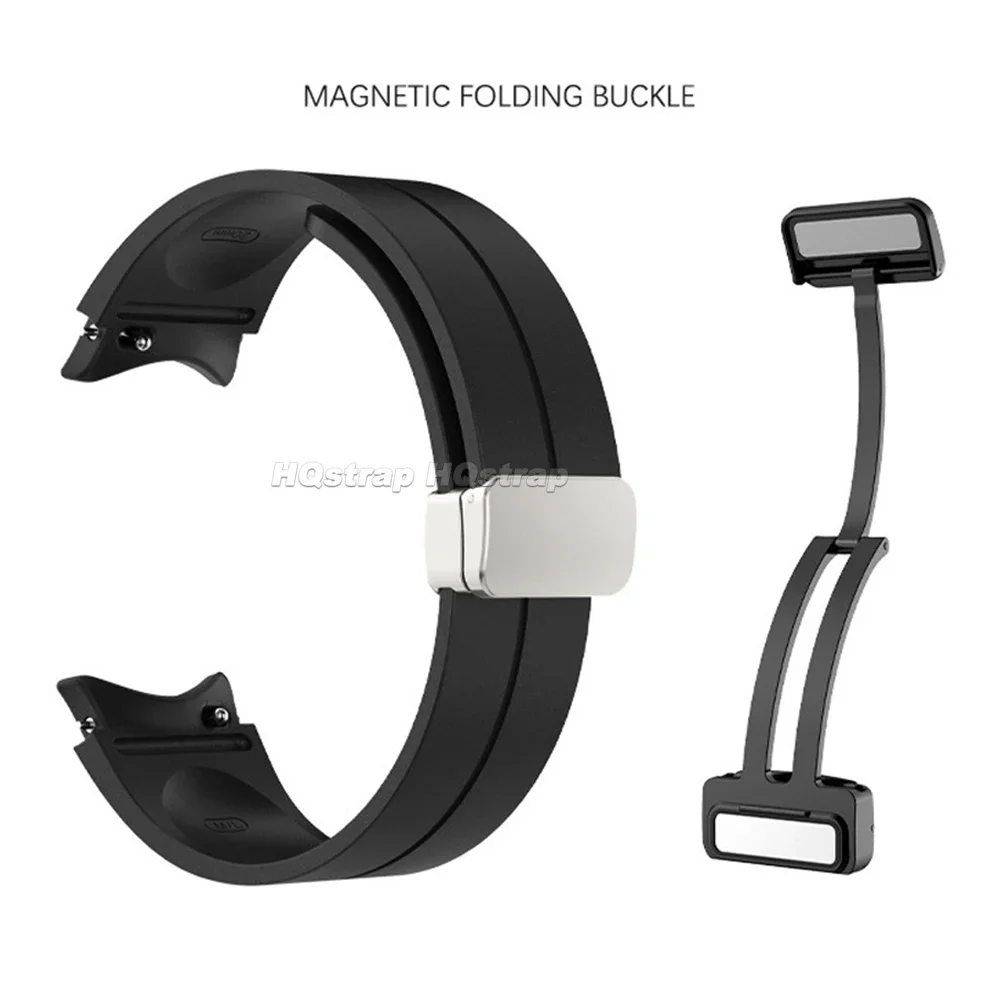 Magnetic Folding Buckle Silicone Strap with Metal Clasp - Silver Black