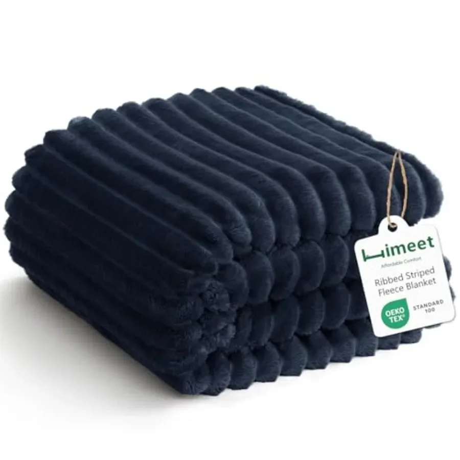 Ribbed Size Blanket for Bed - 300GSM weight Fleece Blanket for Men Women, Large Cozy Sofa Couch Bed Blankets Gifts, Striped Spr