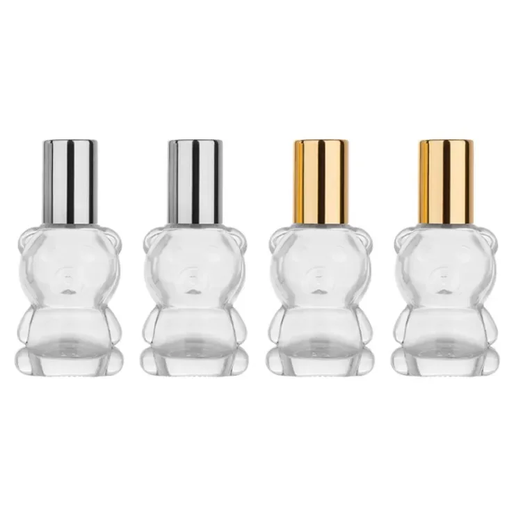 Essential Oil Glass Bottle Empty Clear Bear Shaped Steel Roller Ball Vial Refillable Makeup Packaging 8ML Perfume Roll on Bottle 6 pcs advertising clip double ended clothing clips clear plastic sign holder stand price display stainless steel