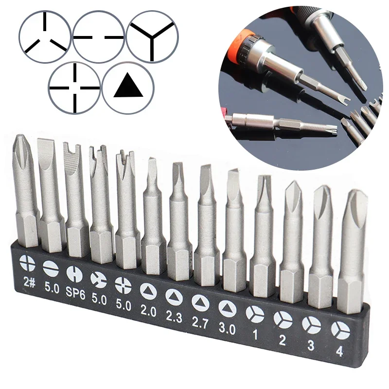 4-13pcs Special-Shaped Screwdriver Set 50mm U-Shaped Y-Type Triangle Inner Cross Three Points Screwdriver Bit Tool Accessories wl xp 8 non destructive repair blade can be self polished without dropping points for welding pad cpu hard disk degumming tool