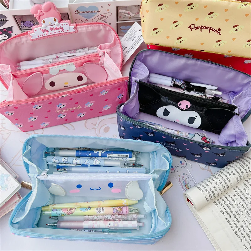 Sanrio Anime Large Capacity Pencil Case Kawaii Cinnamoroll My Melody School Pencil Bag Cartoon Box Supplies Stationery Wholesale