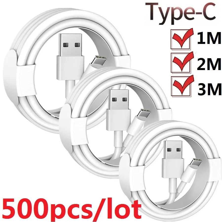 

500pcs 1M 2M 3M Type c Micro USB Cable USb-C Cables For Samsung S10 S20 Huawei P30 P20 Xiaomi Mi 9 Htc lg Mobile Phone Wire