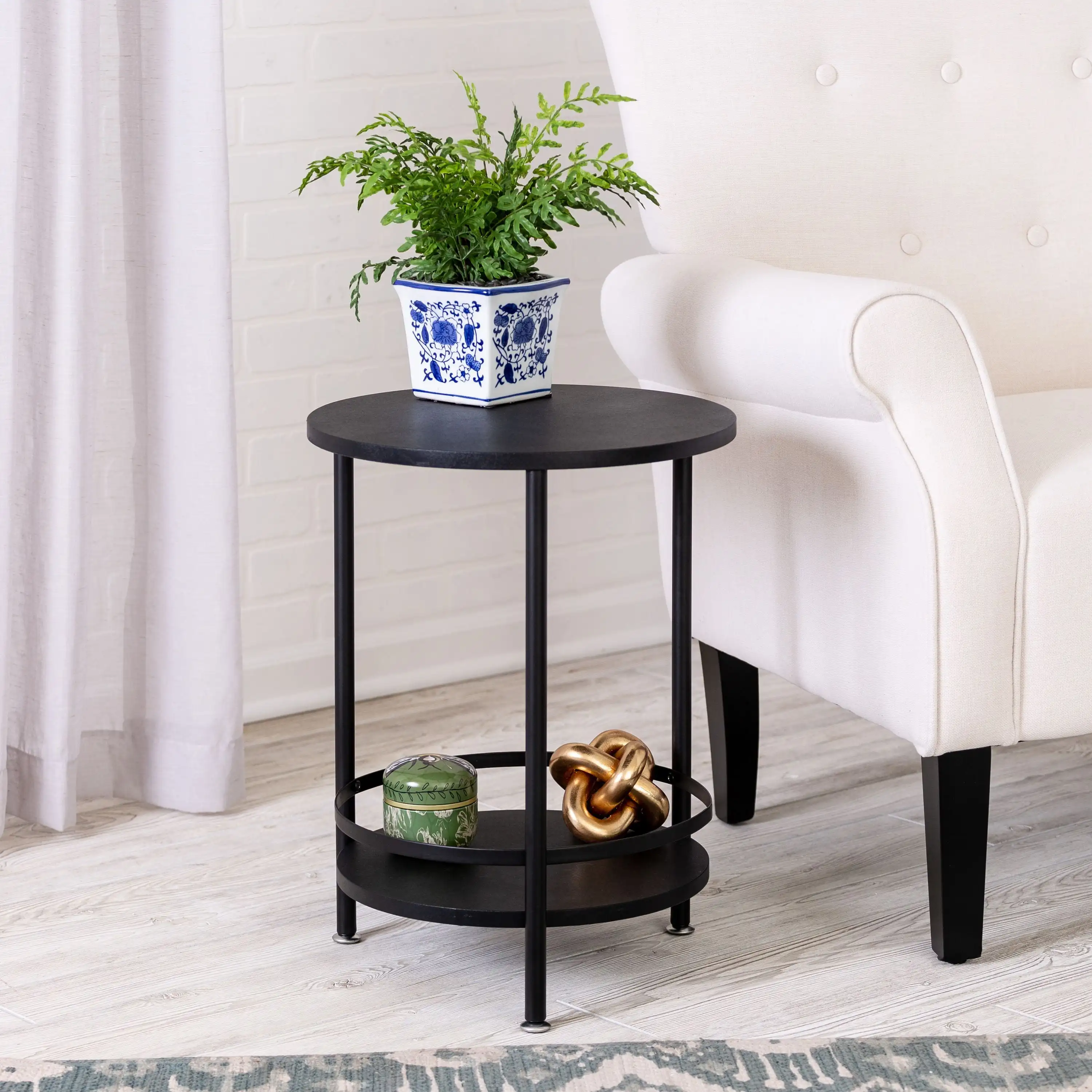 

Honey-Can-Do MDF and Steel 2-Tier Round Side Table, Black