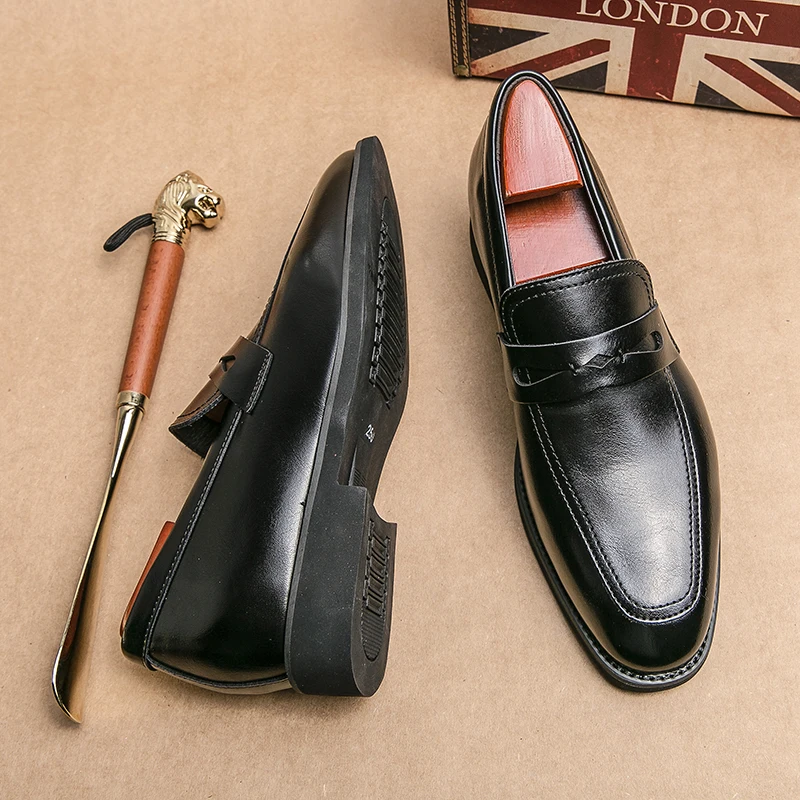 Genuine Leather Men's Business Shoes Luxury Lightweight Loafers Slippers Solid Casual Shoes Walking Shoes Driving Shoes Oxfords