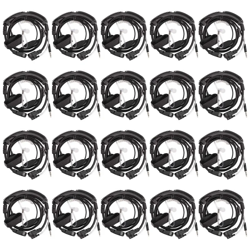 

20Pcs 3.5Mm Adjustable Throat Mic Microphone Covert Acoustic Tube Earpiece Headset With Finger PTT For Iphone Android