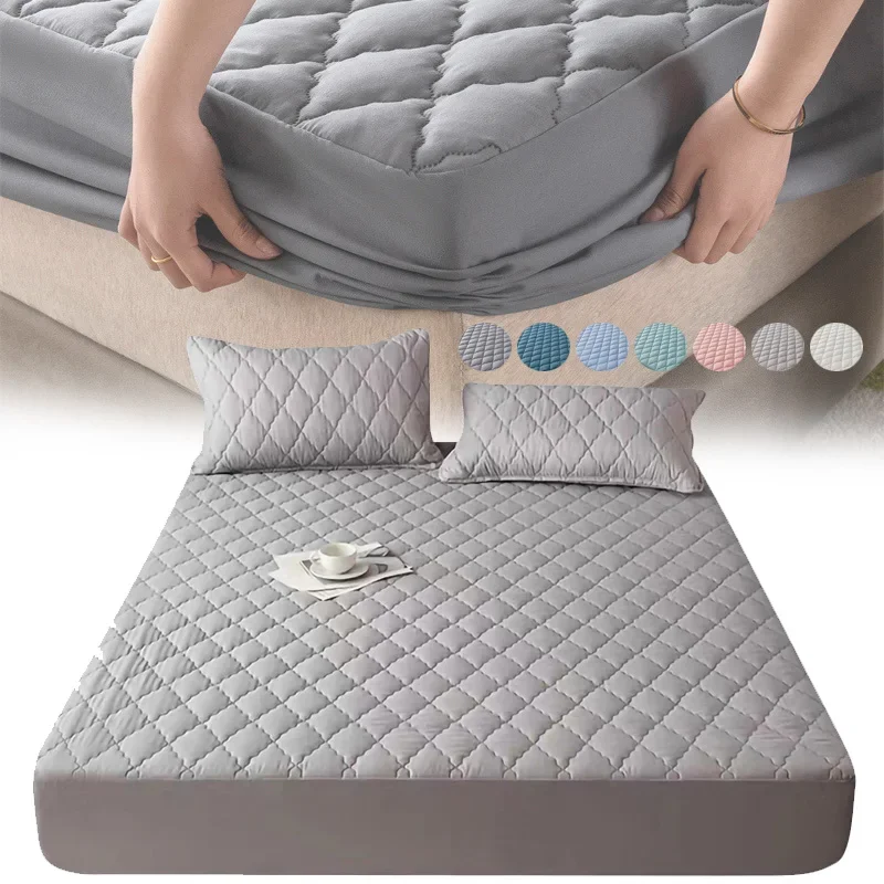 Waterproof Thicken Mattress Cover Protector Non-Slip Bed King & Queen Size Soft Skin-Friendly Bed Cover Fitted Machine Washable