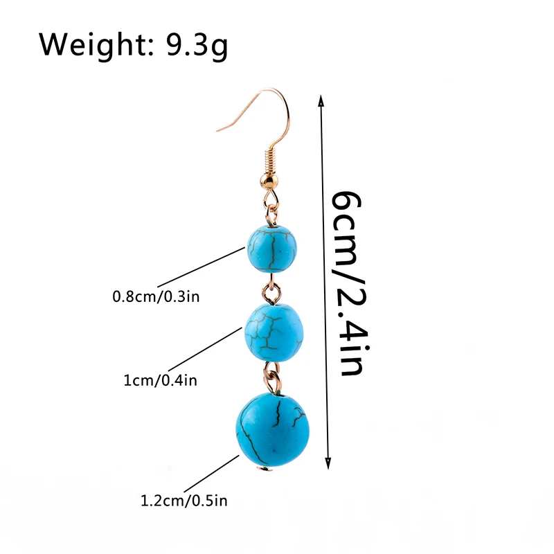 Aihua Orecchini in pietra turchese naturale della Boemia per le donne Orecchini con perline in pietra color oro vintage da donna Accessori per gioielli pendenti  36